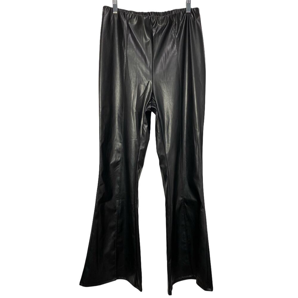 Grunge Goth Faux Leather Stretch Waist Bell Bottom Women’s Pants Size XL